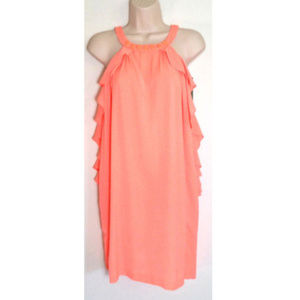 H&M Coral Halter Ruffle Shift Dress Pocket 0188E1M